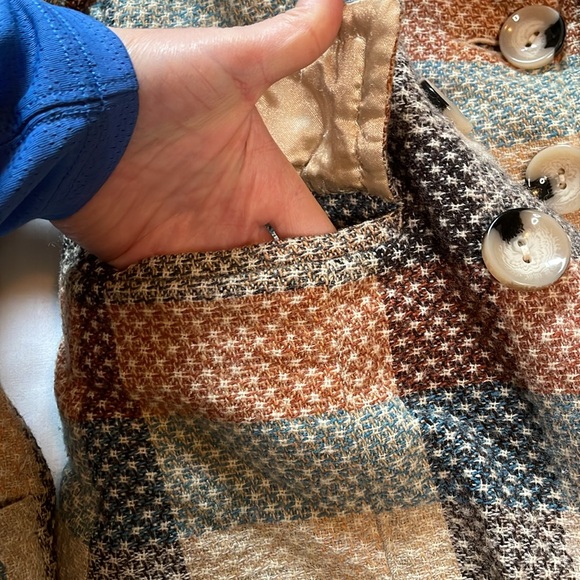 Coffeeshop Wool Plaid Pea Coat with Epaulettes - Picture 5 of 9